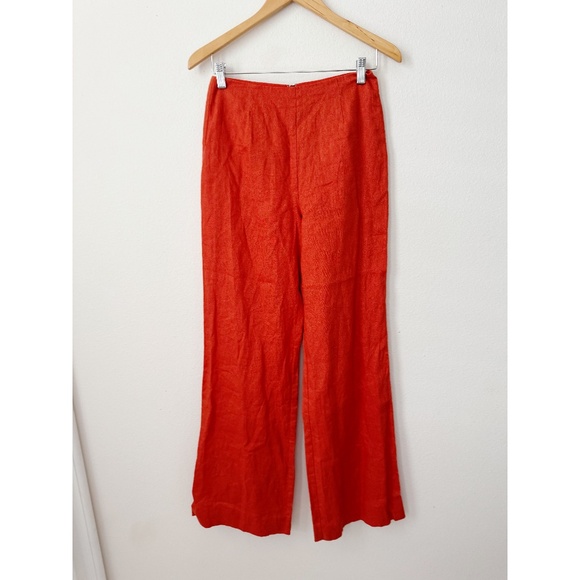 Staud Linen High Waist Wide Leg Pants Orange S - Picture 2 of 4
